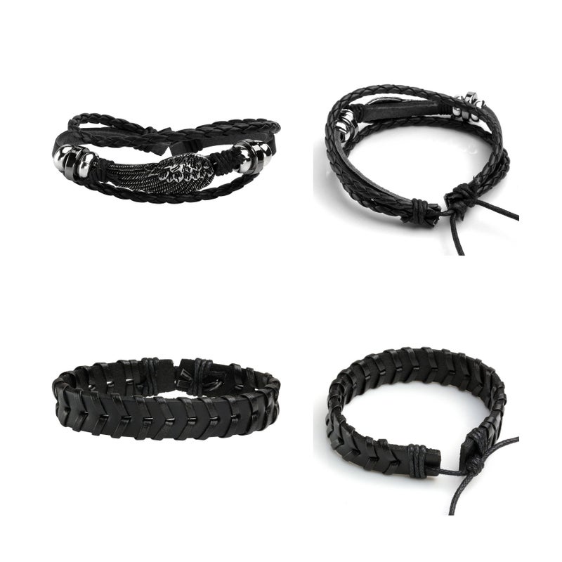 MILAKOO 5 Pcs Braided Leather Bracelets for Men Women Woven Braided Cuff Wristband Adjustable - Image 3